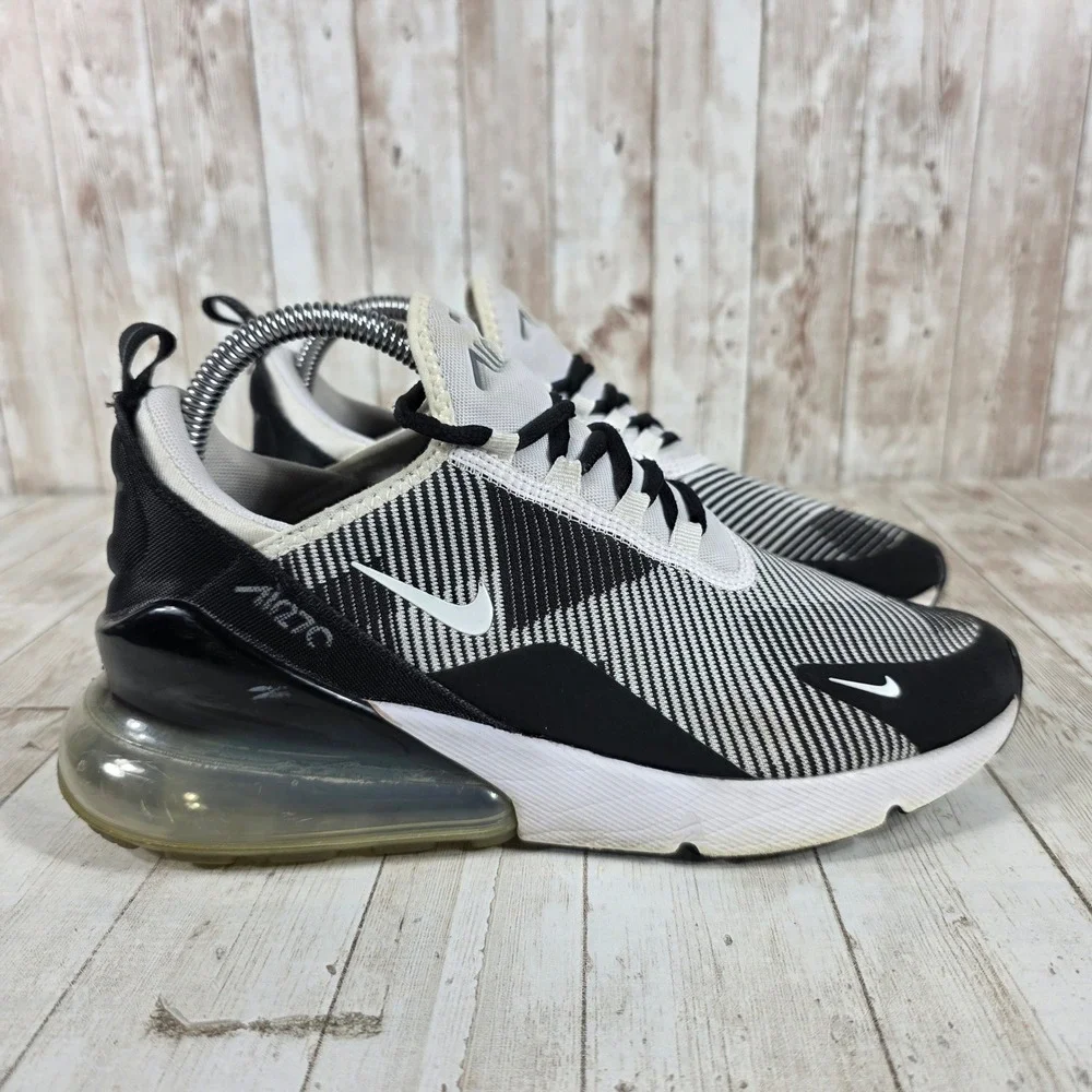 Nike Air Max 270 Black White Striped Sneakers AR0301-007 Mens 6.5Y / Womens 8